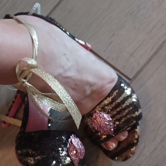 KURT GEIGER LONDON  Kensington Sequin Zebra Striped  Brown & Gold Seqin EU 37 - Picture 3 of 15